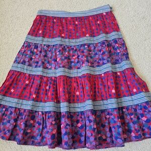 Marc Jacobs A-Line Skirt Midi Indigo Blue Pink Floral Patterned Knee Length